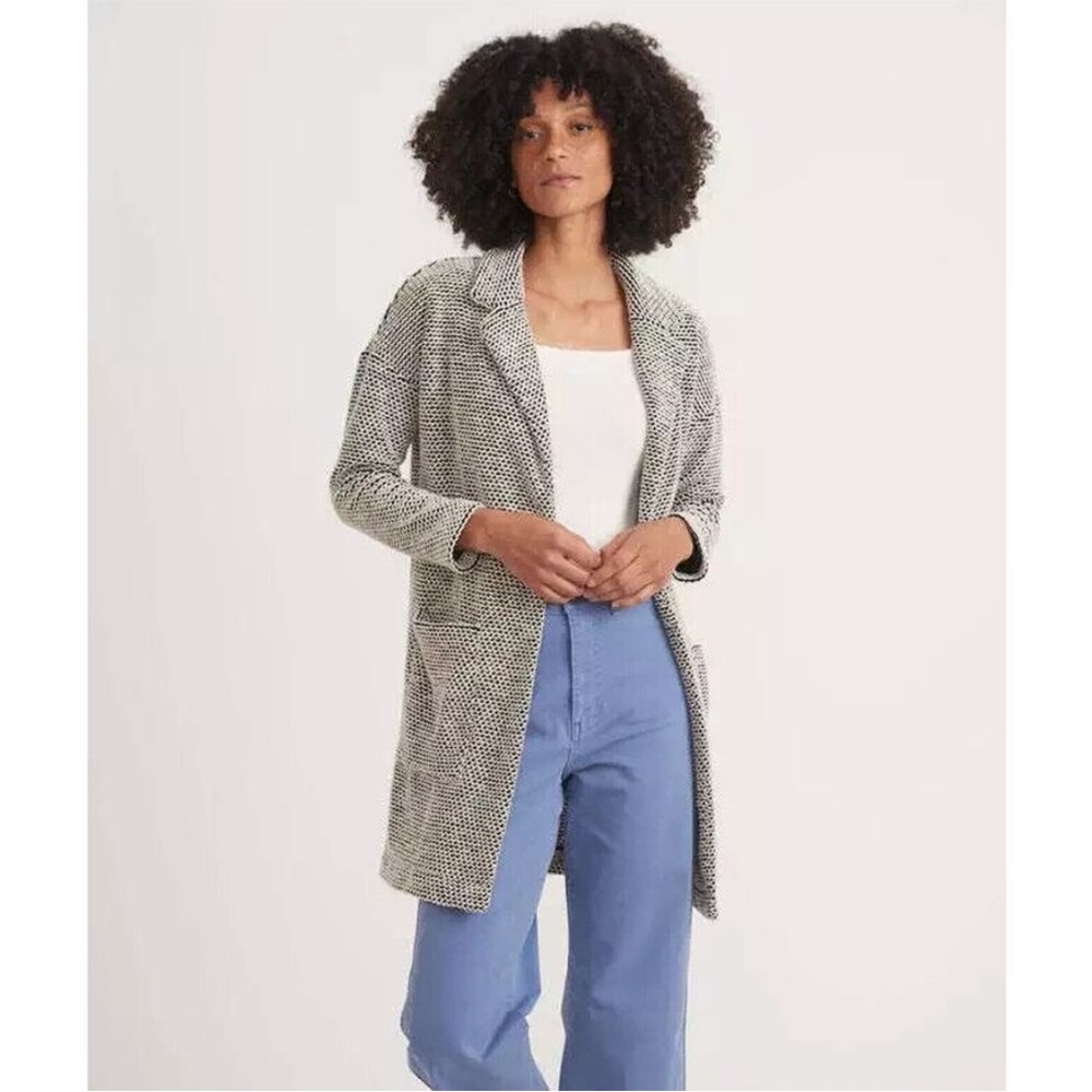 Marine Layer Women's Birdseye Collared Cardigan-Black/White Contrast X-Small